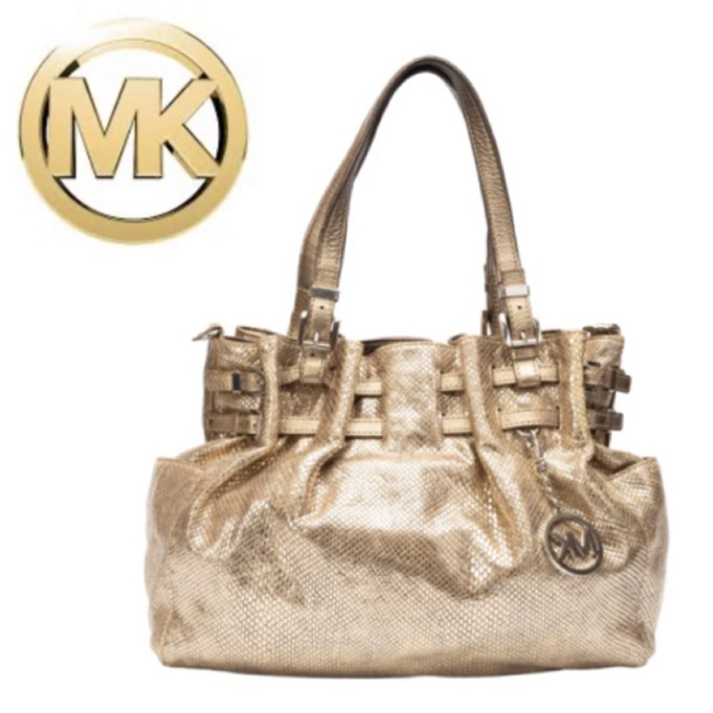Michael Kors ‘Edie’ Leather Shoulder Bag in gold snakeskin print